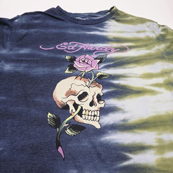 Ed Hardy Tie Dye T Shirt Women's S/M Multicoloured Skull Graphic Print Tee Y2K - Picture 3 of 6